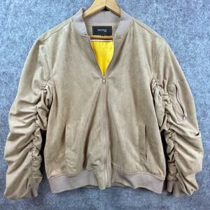 Faction Jacket Womens Large Tan Faux Suede Scrunched Bomber
